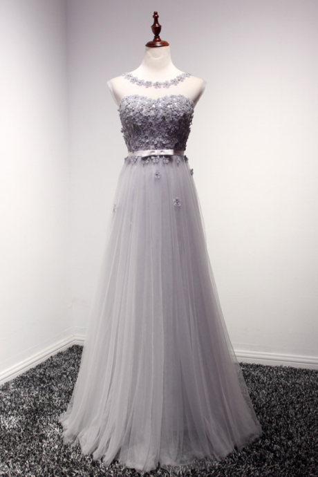 Wholesale Chiffon Grey Flower Long Evening Dresses Vestidos Banquet Elegant Formal Prom Dress Custom