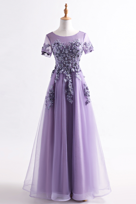 Robe De Soiree Banquet Elegant Evening Dress Bride Purple Lace Flower Beading Floor-length Long Prom Party Gown