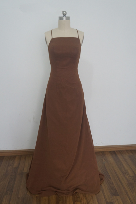 Sexy Brown Prom Dresses Spaghetti Strap Open Back Beach Style Long Formal Party Gowns Custom Made Chiffon Vestidos