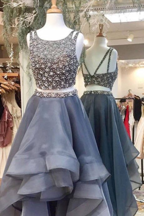 Silver Prom Dress,Crystal Beaded Party Dress,Ruffles Prom Dress,Prom Dresses Ball Gowns Prom Dress