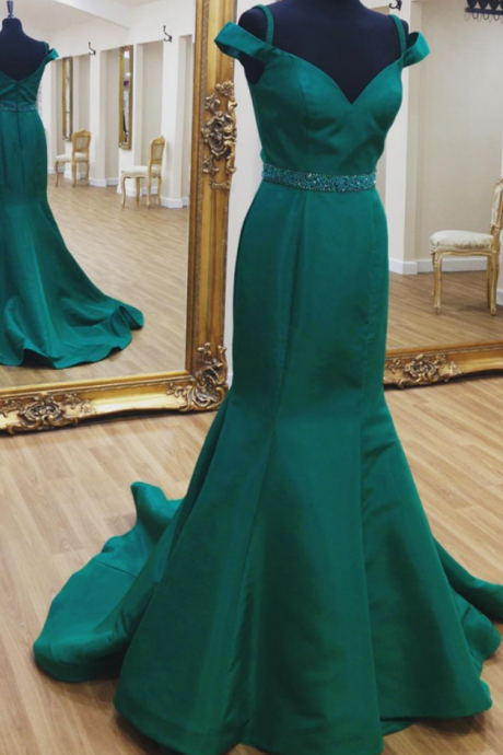 Green Prom Dress,mermaid Evening Dress,satin Prom Gowns,sexy Prom Dresses
