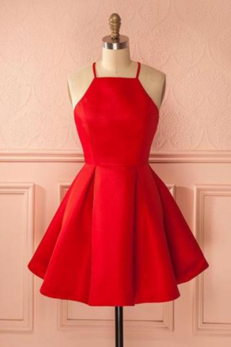 Short Straps Red Cheap Homecoming Dress for Girls,Halter Prom Dress