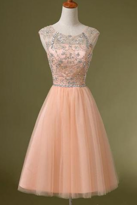 Blush Pink Backless Tulle Short Homecoming Dresses
