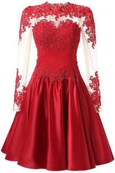 A Line Long Sleeves With Applique Knee-length High Neck Homecoming Dresses
