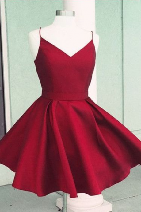 Short Homecoming Dresses, Satin Dresses, Red Gowns, Spaghetti Straps Dresses