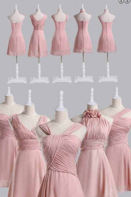 Best Selling Short Blush Coral Chiffon Bridesmaid Dress