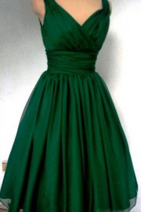 Emerald Green Cocktail Dress Vintage Tea Length Plus Size Chiffon Overlay Elegant Cocktail Party Dress