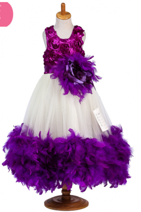 Flower Girl Dresses Flower Children&amp;amp;#039;s Clothes,wedding Dress,2017 Flower Girl Dress Purple Feather Marriage Girl Dresses Boutique