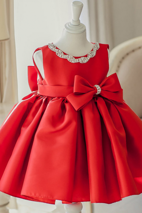 Flower Girl Dress Red Flower Girl Dress, Red Christmas Dress, Red Baby Girl Birthday Dress, Red Bridesmaid Dress, Red Fluffy Party Dress, Satin