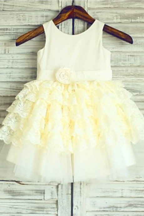 Flower Girl Dresses Layers Tea-length Lace Flower Girl Dresses Flower Girl Dresses For Weddings Girls Formal Party Dresses