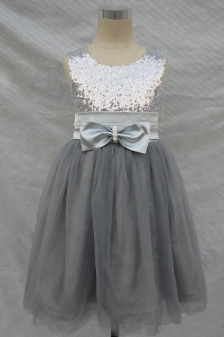 Flower Girl Dresses Grey Girl Pageant Dress With Bow Sash