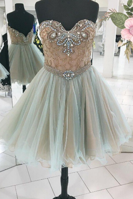 Homecoming Dresses Same As The Picture Sleeveless Tulle Zippers Beaded Knee-length Sweetheart Neckline A-line/column