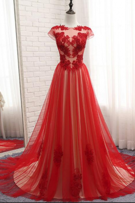 Gorgeous Red Tulle Gown, Red Formal Dress, Elegant Party Gowns