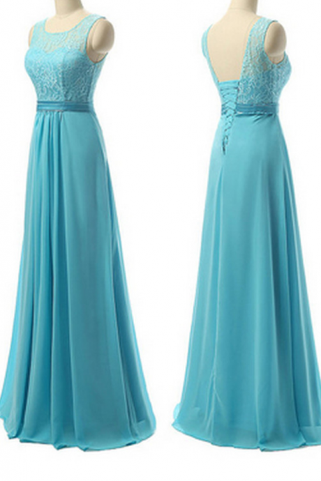  Blue Chiffon Bridesmaid Dresses, Long Bridesmaid Dress, Simple Party Dresses