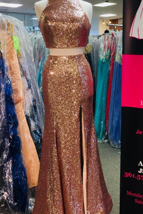 Two Piece Prom Dress,mermaid Prom Dress,sequins Prom Dress,2 Piece Prom Dress