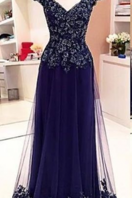 Cap Sleeve See Through Back Elegant Lace Sexy Long Prom Dresses,p885