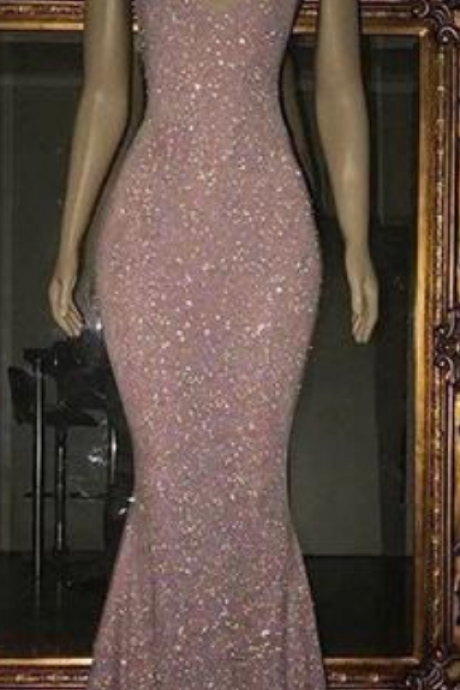 Formal Sparkle Pink Sequin Mermaid Long Prom Dress, Pd1598