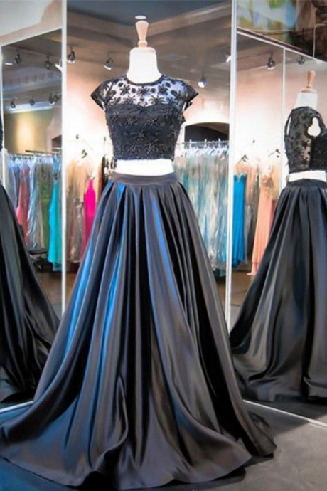 2 Piece Prom Gown,two Piece Prom Dresses,black Evening Gowns,2 Pieces Party Dresses,black Evening Gowns,formal Dress For Teens