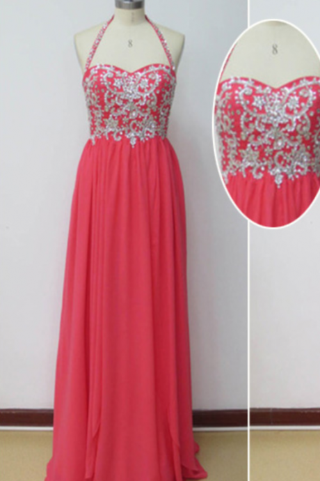 Charming Evening Dress，prom Dress For Prom, Appliques Chiffon Prom Dress,halter Prom Dress，dresses