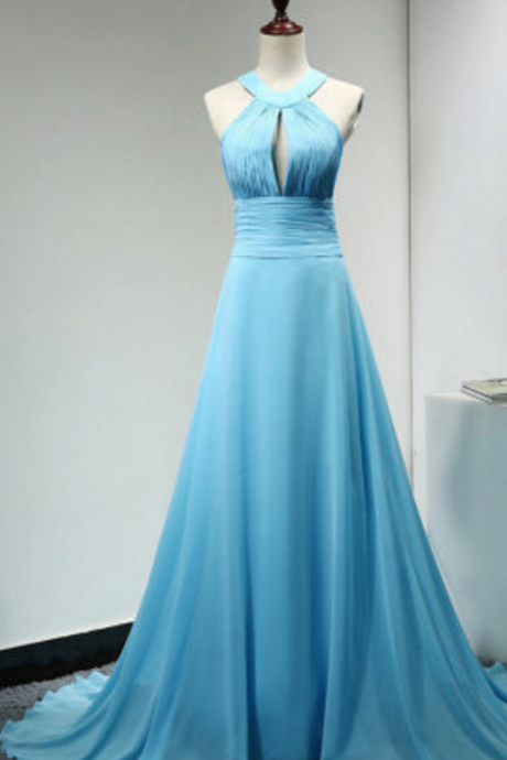 Light Blue Handmade Chiffon Cross Back Junior Prom Dress, Party Dress, Formal Dress
