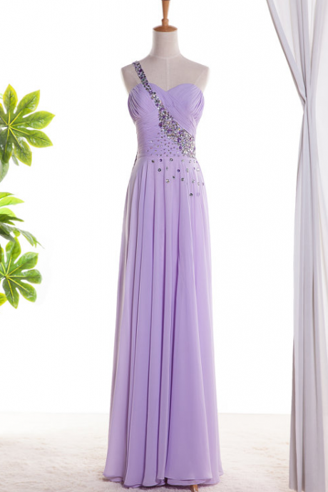 Lavender Chiffon One Shoulder Prom Dress , Prom Dress For , Elegant Prom Dress
