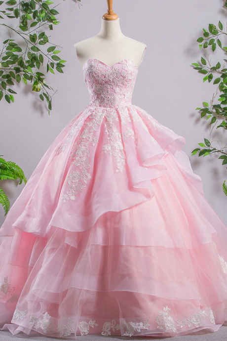 Sweetheart Pink A-line Wedding Dresses,lace Wedding Dress,evening Prom Dresses, Sweet 16 Dresses