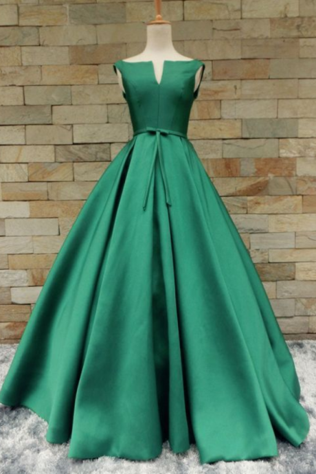Simple And Elegant Green A-line Satin Long Prom Dress,