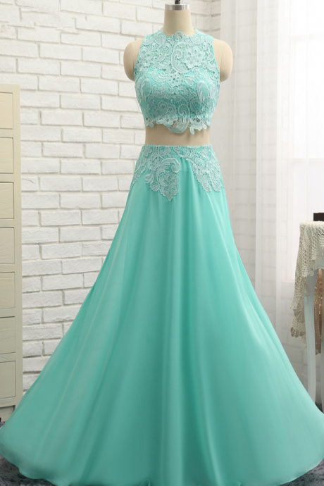 A-line High Collar Prom Dress,chiffon Lace Prom Dresses,two Pieces Long Prom Gown ,evening Dresses, Evening Gown,prom Dresses, Evening Dresses