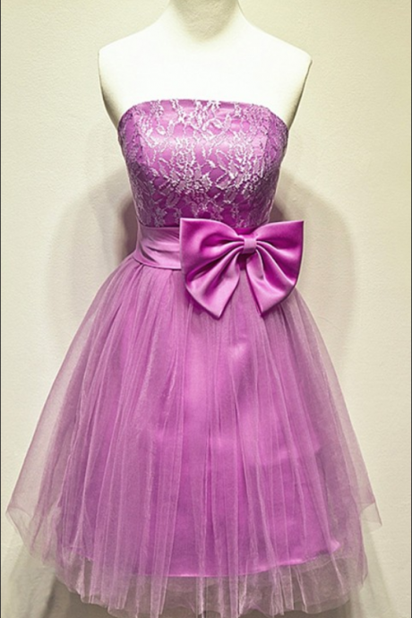  Aline Purple Homecoming Dresses,Hollow Sleeveless Tulle Strapless Short Party Dress ,Homecoming Dress