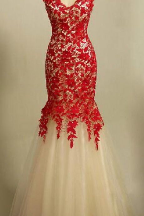Sexy Lace Prom Dresses,mermaid Lace Women Evening Dress,formal Gown Red Prom Dress