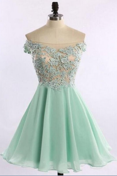 Aline Mint Homecoming Dresses Zipper-up Sleeveless Embroidered Off Shoulder Above Knee Homecoming Dress