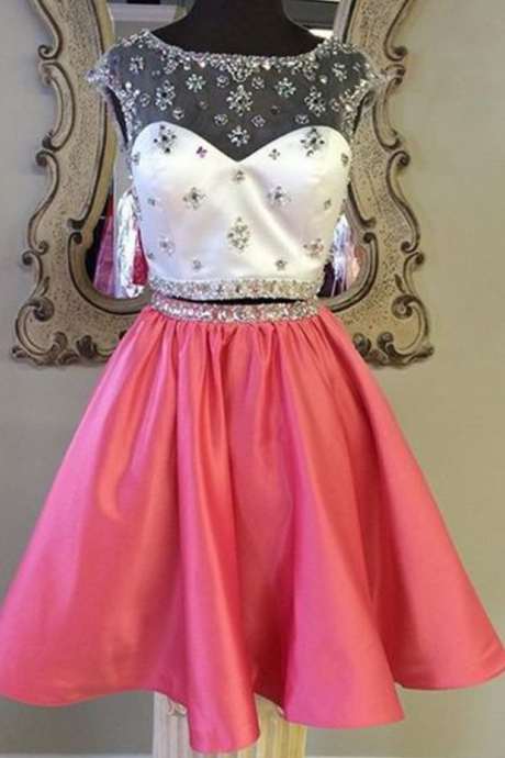 A Lines Same As The Picture Homecoming Dresses Zipper-up Capped Sleeves Beaded Bateau Knee-length Homecoming Dress