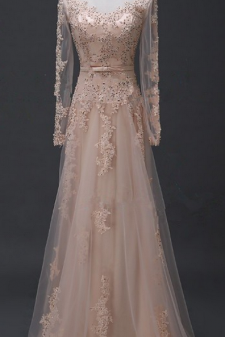 Charming Prom Dress, Elegant Prom Dresses, Long Sleeve Prom Dress, Tulle Evening Dress
