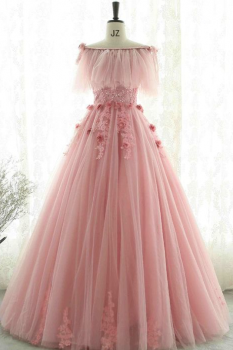 Unique Design Pink Tulle Off Shoulder Evening Gown,custom Made,party Gown,evening Dress