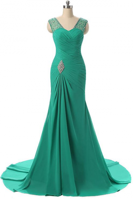 Charming Prom Dress,stunning Chiffon Scoop Neckline Mermaid Evening Dresses With Beadings,sleeveless Formal Evening Dress,formal Gown