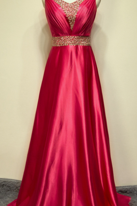Elegant Handmade A-line Floor Length Rose Red Prom Dress With Sequins, Long Prom Dress, Prom Dresses , Evening Gown, Formal Dresses, Party