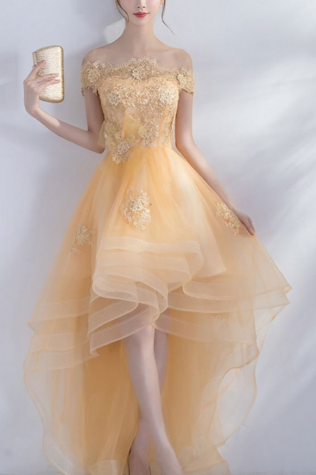 Cute Champagne, Tulle ,high Low Prom Dress, Champagne Homecoming Dress ,custom Made ,2018 Fashion