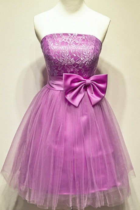Empire Lilac Homecoming Dresses Open Back Sleeveless Lace Strapless Short Homecoming Dress