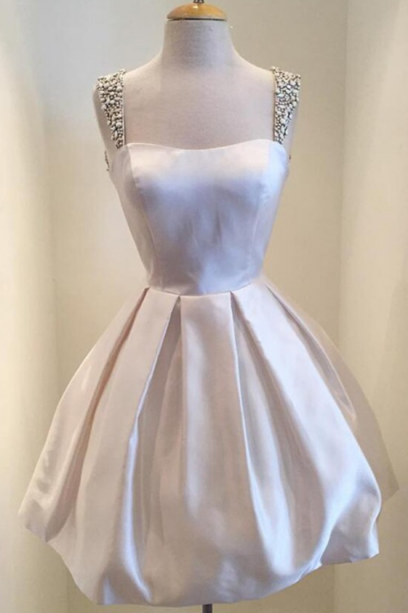 A Line Ivory Homecoming Dresses Zippers Sleeveless Crystal Beads Ruffle Square Neckline Mini Homecoming Dress