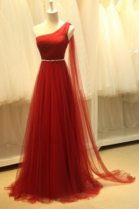 Red Beaded Prom Dress,one Shoulder Prom Dress,a Line Prom Dress,illusion Prom Dress, Party Dress,evening Dress