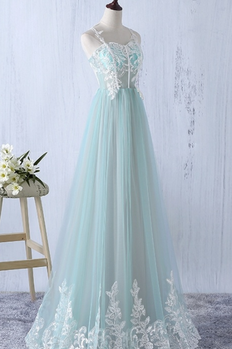 Spaghetti Straps Long Lace Tulle Prom Dresses For Teens,elegant Graduation Dresses,flowy Prom Gowns