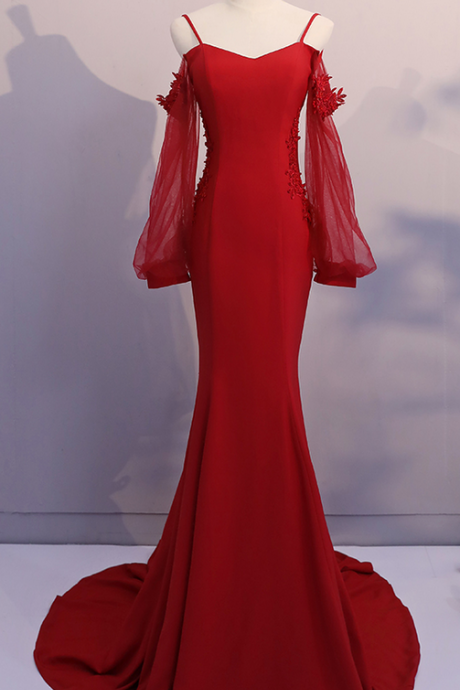 Sexy Open Back Prom Dress, Mermaid Off Shoulder Evening Dress Prom Dresses, Red Formal Dress Prom Gown