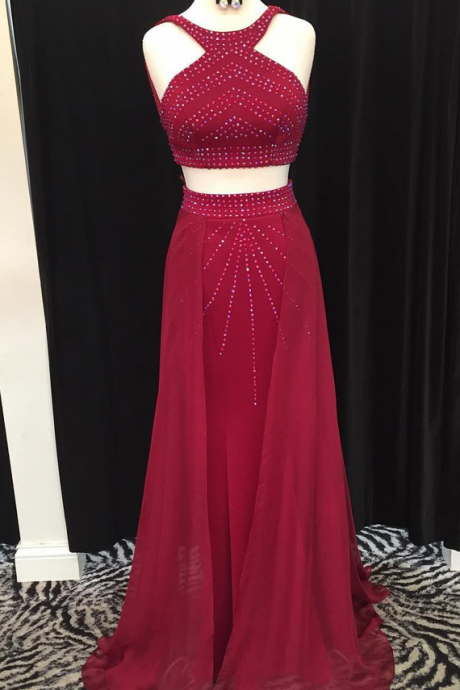 Charming Prom Dress, Two Piece Chiffon Prom Dresses, Long Evening Dress, Formal Gown