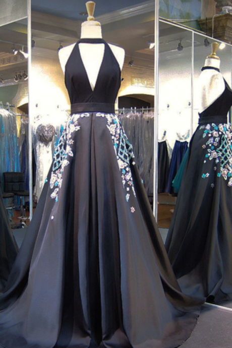 Backless Prom Dress,Halter Prom Dress,A Line Prom Dress,Fashion Prom Dress