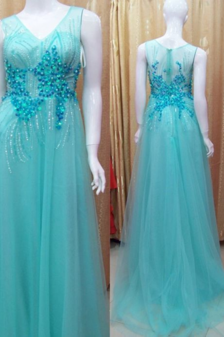 Gorgeous V-neck Beading Long Prom Dress, Charming A Line Prom Dresses, Evening Gown For Women
