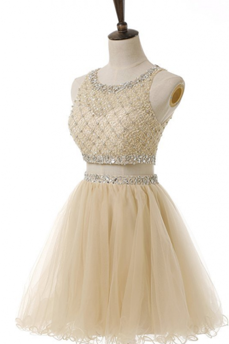 Two Pieces Beaded Luxury Short Homecoming Party Dress,sexy Scoop Mini Prom Party Gowns ,junior 16 Graduation Dress