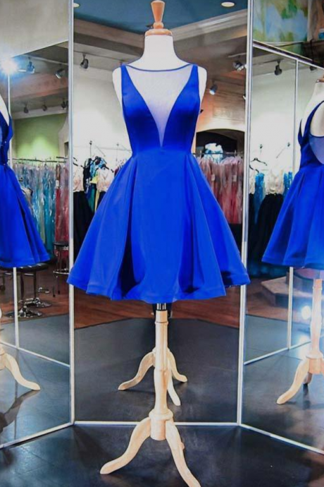 Simple Royal Blue Homecoming Dresses With V Neckline Sexy Short Prom Party Gowns