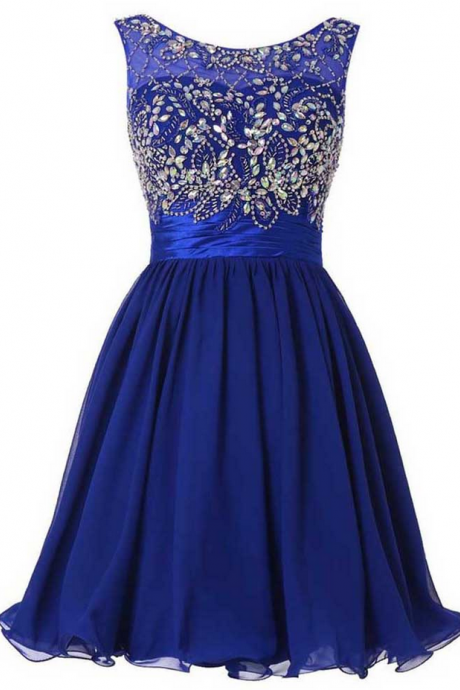 Royal Blue Crystal Beading Homecoming Dresses, Strapless Homecoming Dress With Beads