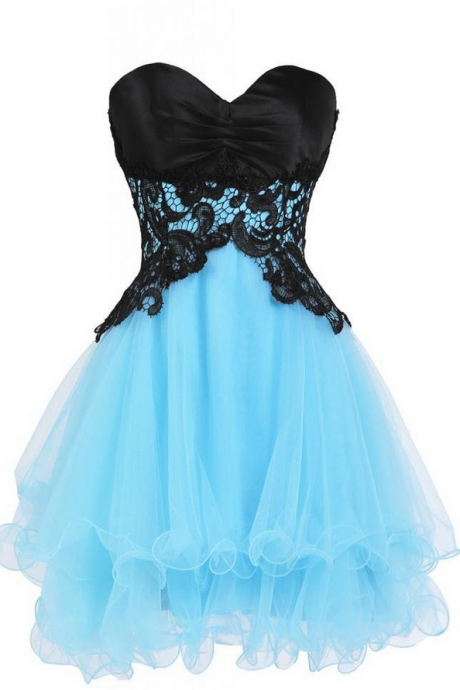 Mini A-Line Organza Homecoming Dress,Sweetheart Homecoming Dresses,Appliques Lace-Up Cocktail Dresses