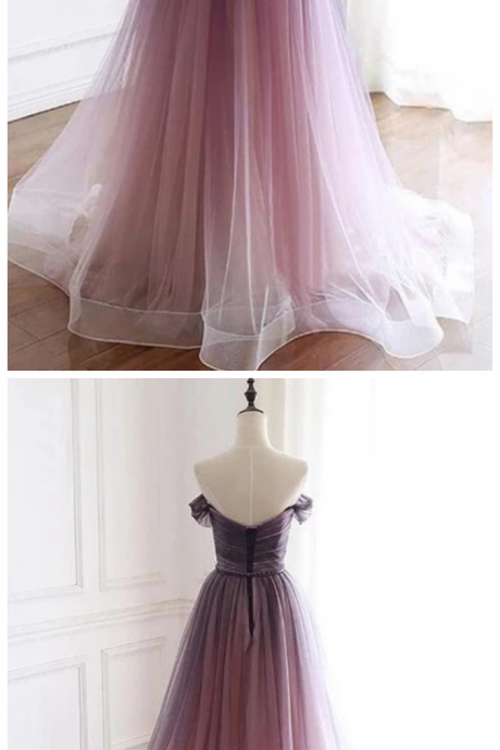 A Line Tulle Long Prom Dress